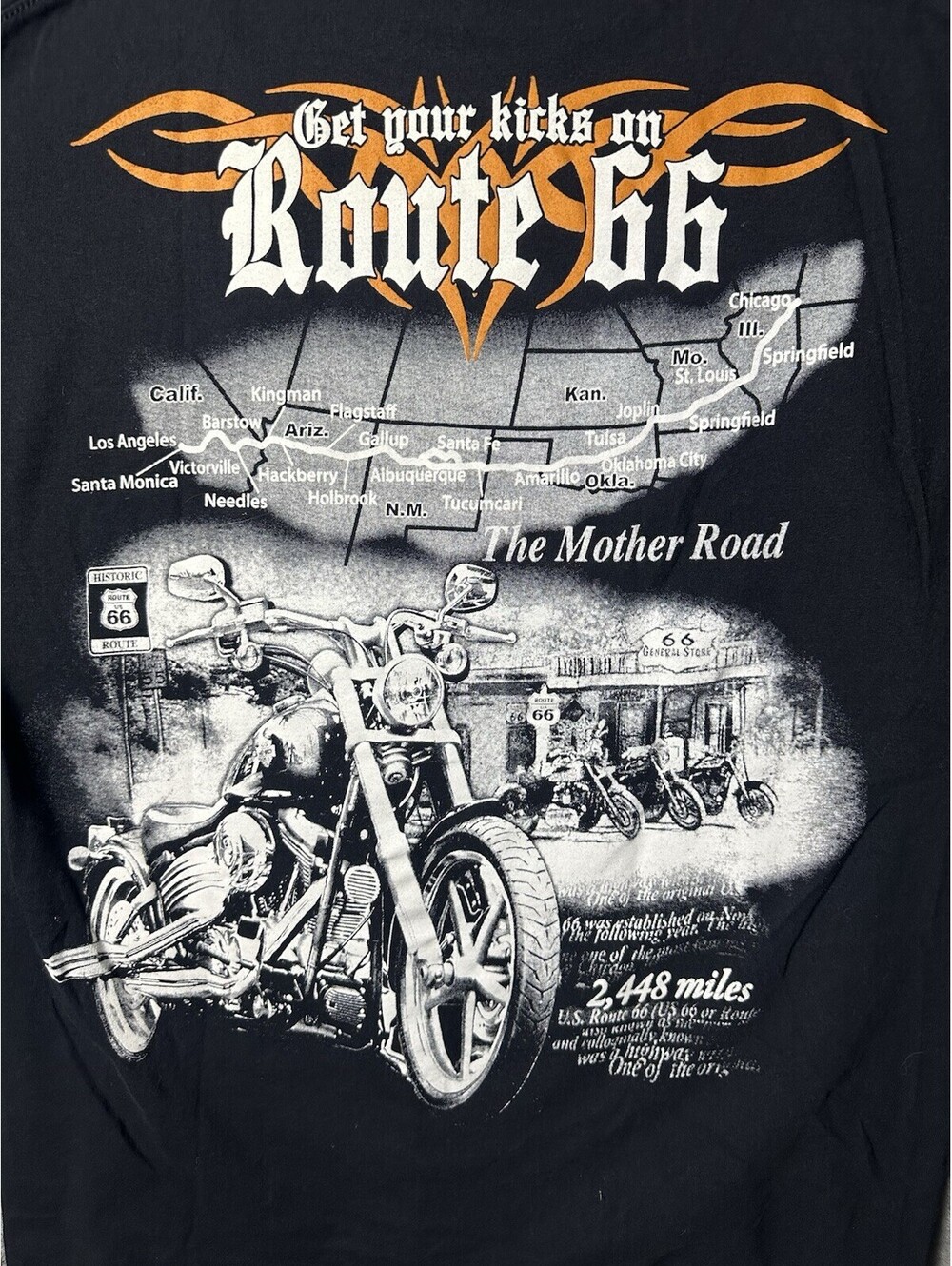 Route 66 Get Your Kicks Motorcycle T Shirt XL Black Double Sided Biker Tee - Picture 4 of 4